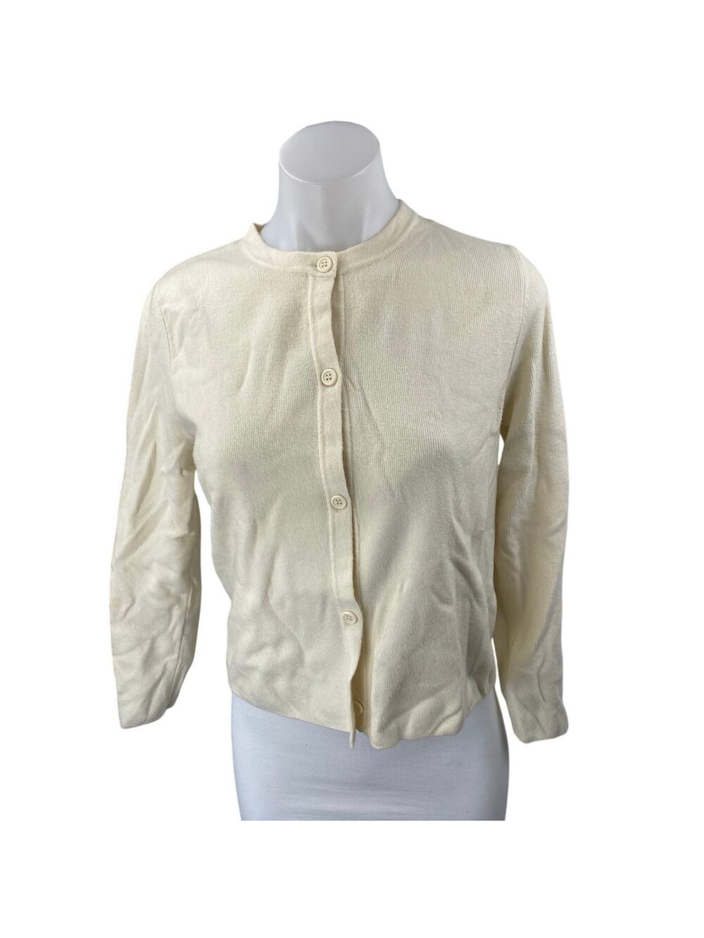 Zara Women's Cream Long Sleeve Knit Crew Neck Button Up Cardigan Sweater Size M